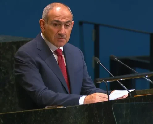 Никол Пашинян выступает с трибуны ООН